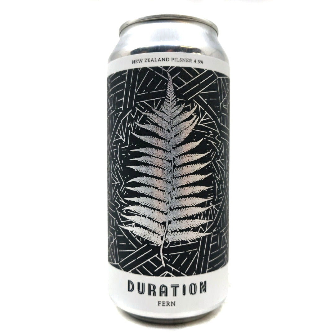 Duration Fern Pilsner 4.5% (440ml can)-Hop Burns & Black