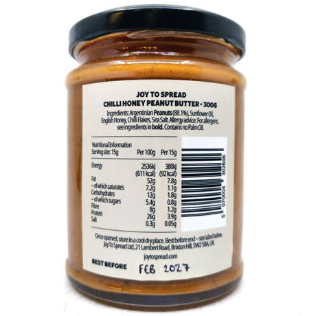 Joy To Spread Chilli Honey Peanut Butter (300g)-Hop Burns & Black