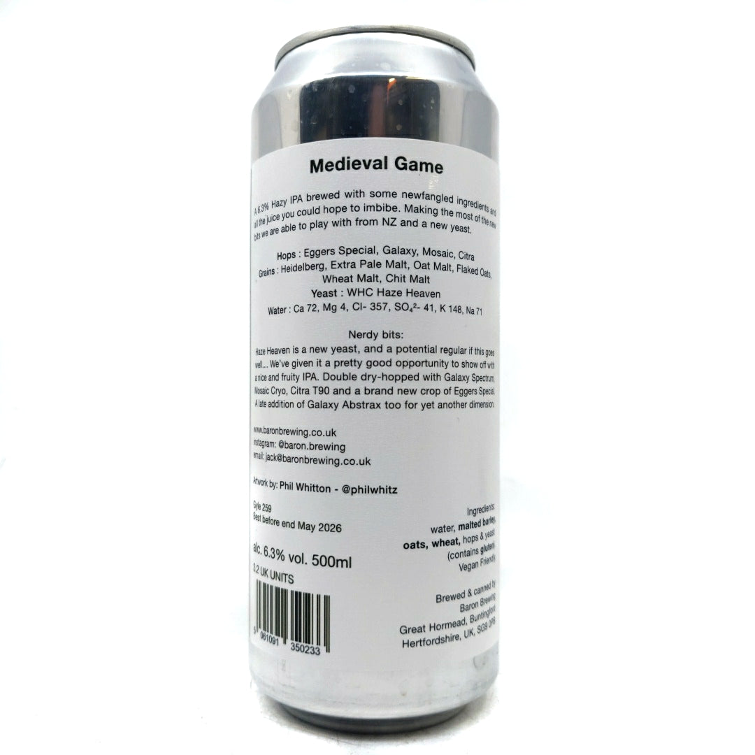 Baron Brewing Medieval Game IPA 6.3% (500ml can)-Hop Burns & Black
