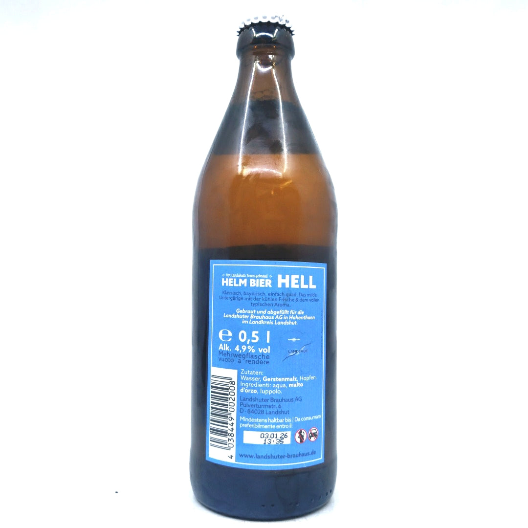 Landshuter Helm Bier Hell 4.9% (500ml)-Hop Burns & Black