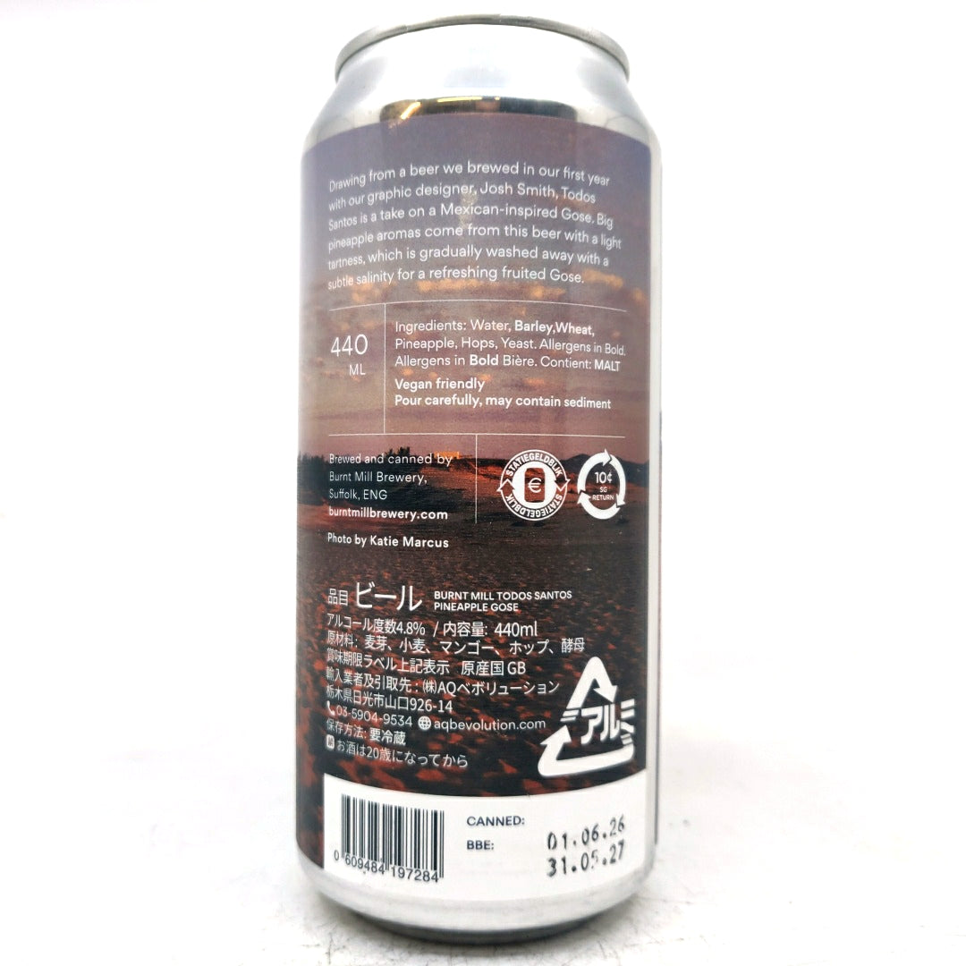 Burnt Mill Todos Santos Pineapple Gose 4.8% (440ml can)-Hop Burns & Black