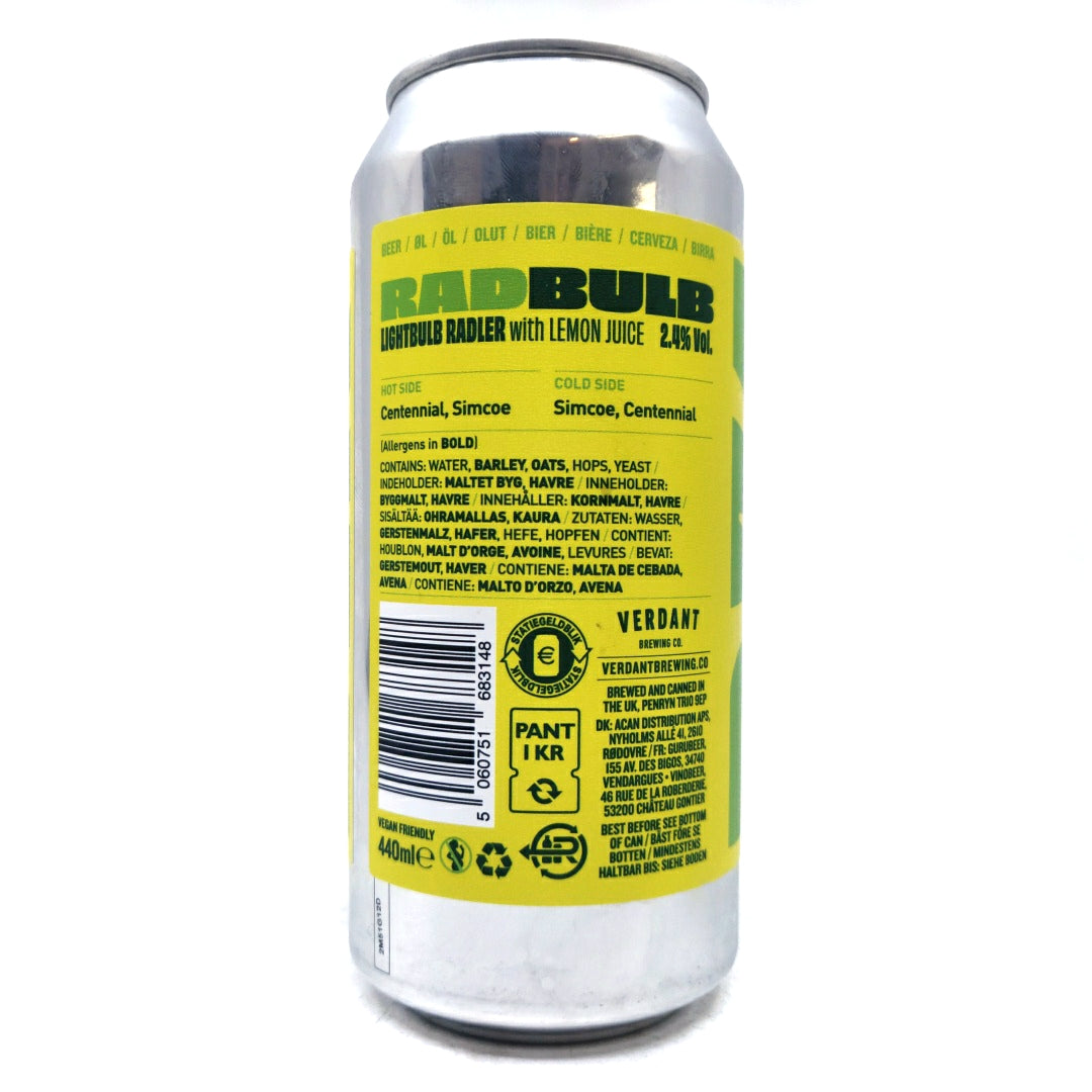 Verdant RadBulb Radler 2.4% (440ml can)-Hop Burns & Black