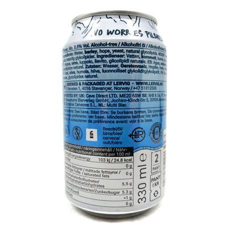 Lervig No Worries Alcohol-Free Pilsner 0.5% (330ml can)-Hop Burns & Black