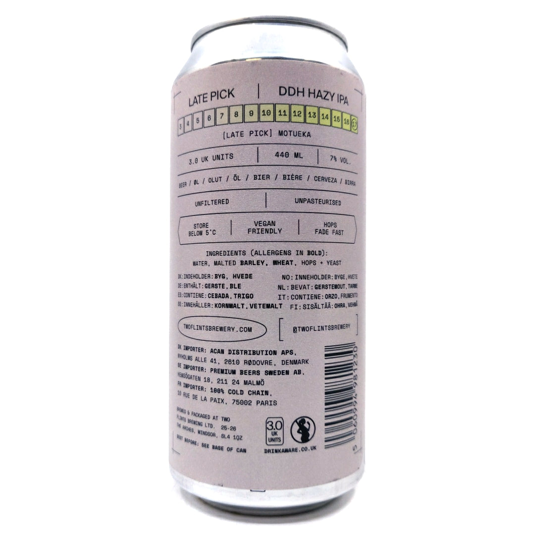 Two Flints x Beak Late Pick Motueka DDH Hazy IPA 7% (440ml can)-Hop Burns & Black