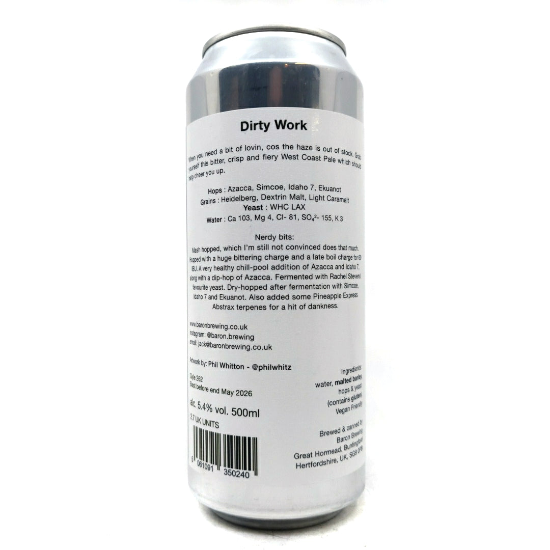 Baron Brewing Dirty Work West Coast Pale Ale 5.4% (500ml can)-Hop Burns & Black