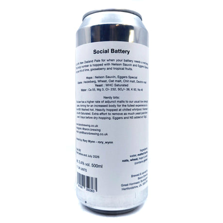 Baron Brewing Social Battery NZ Pale 3.4% (500ml can)-Hop Burns & Black