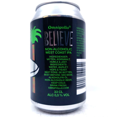 Omnipollo Believe Non-Alcoholic West Coast IPA 0.5% (330ml can)-Hop Burns & Black