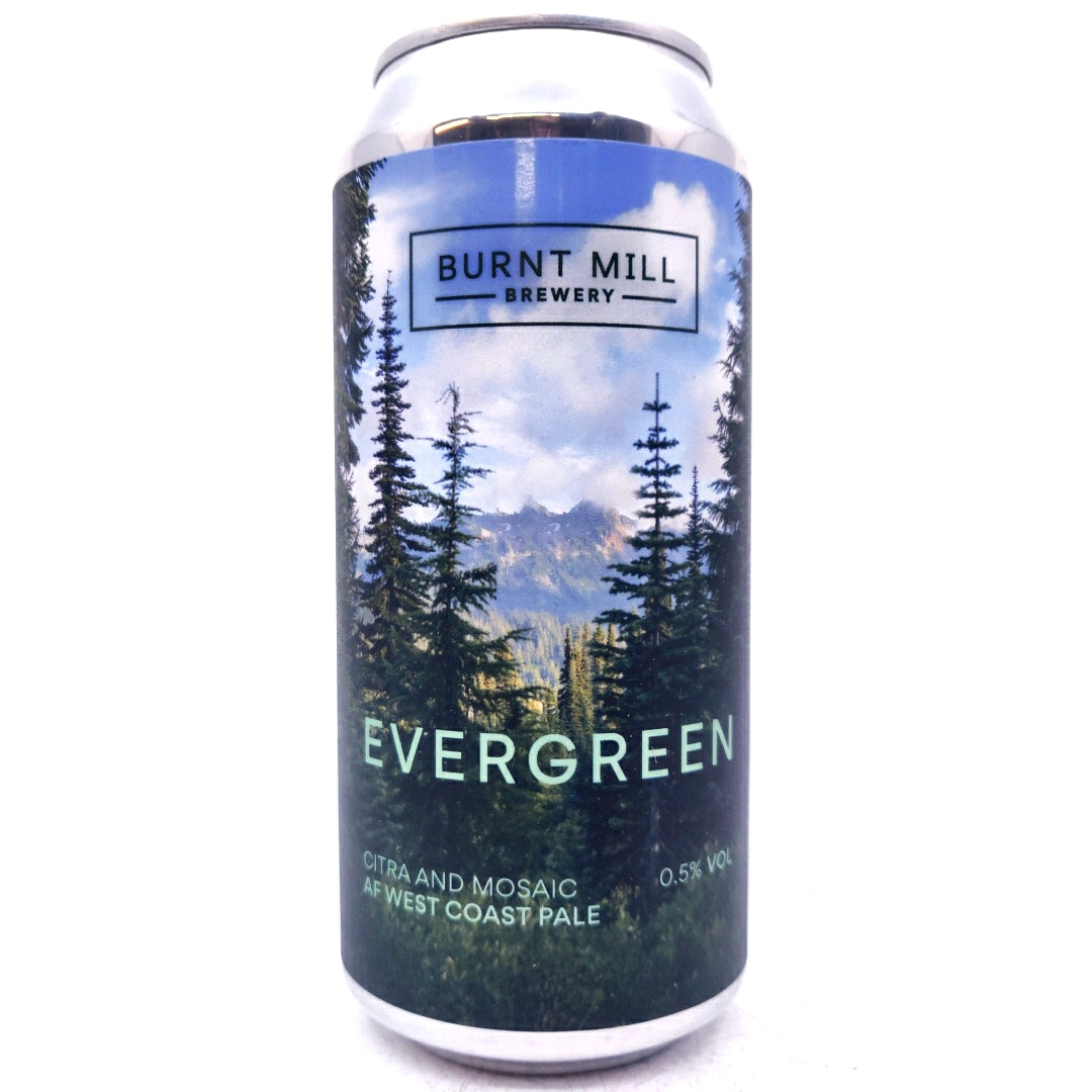 Burnt Mill Evergreen Alcohol Free West Coast Pale Ale 0.5% (440ml can)-Hop Burns & Black
