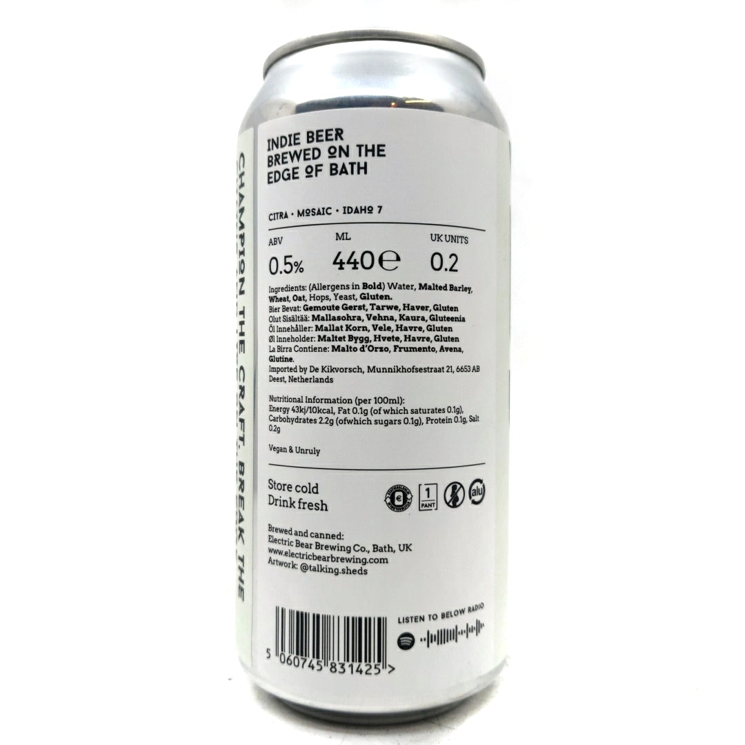 Electric Bear x Below Brew Co Unruly AF Alcohol Free Pale 0.5% (440ml can)-Hop Burns & Black