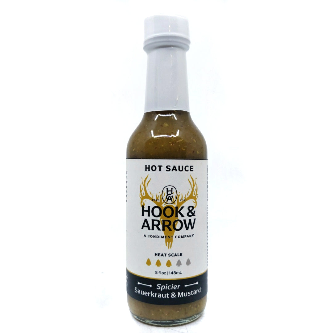 Hook & Arrow Spicier Sauerkraut & Mustard Hot Sauce (148ml)-Hop Burns & Black