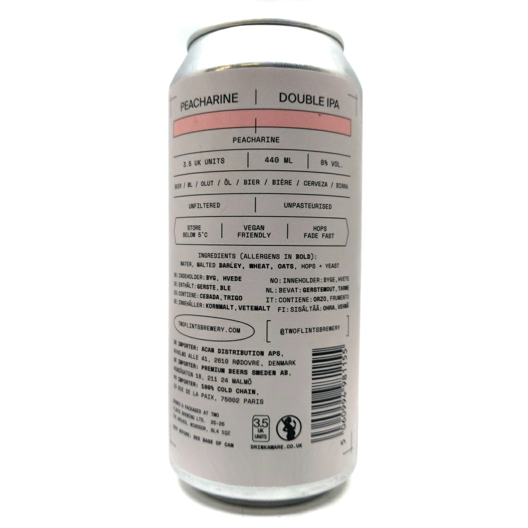 Two Flints Dripping In Peacherine Double IPA 8% (440ml can)-Hop Burns & Black