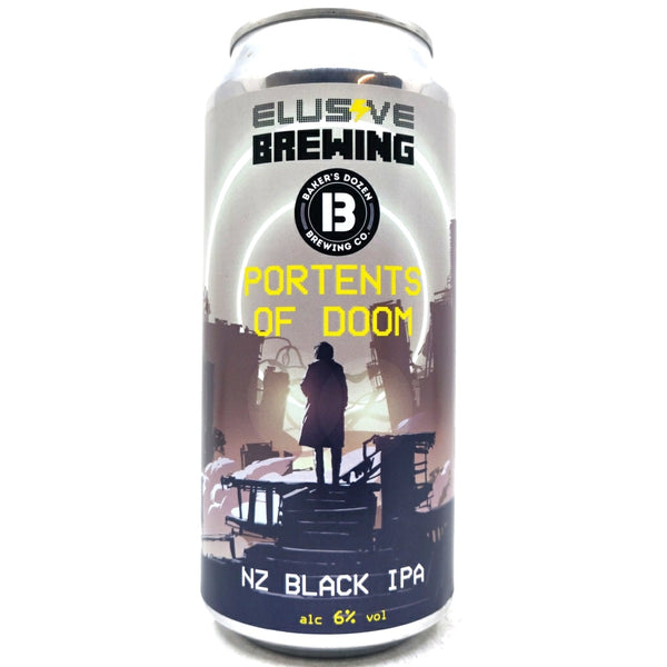 Elusive Brewing Portents of Doom Black IPA 6% (440ml can)-Hop Burns & Black