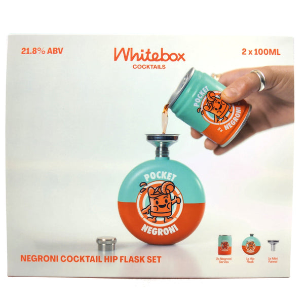 Whitebox Pocket Negroni Hip Flask Gift Set 21.8% (2x 100ml can, hip flask & funnel)-Hop Burns & Black