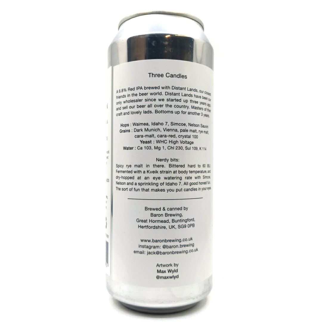Baron Brewing Three Candles Red IPA 6.8% (500ml can)-Hop Burns & Black
