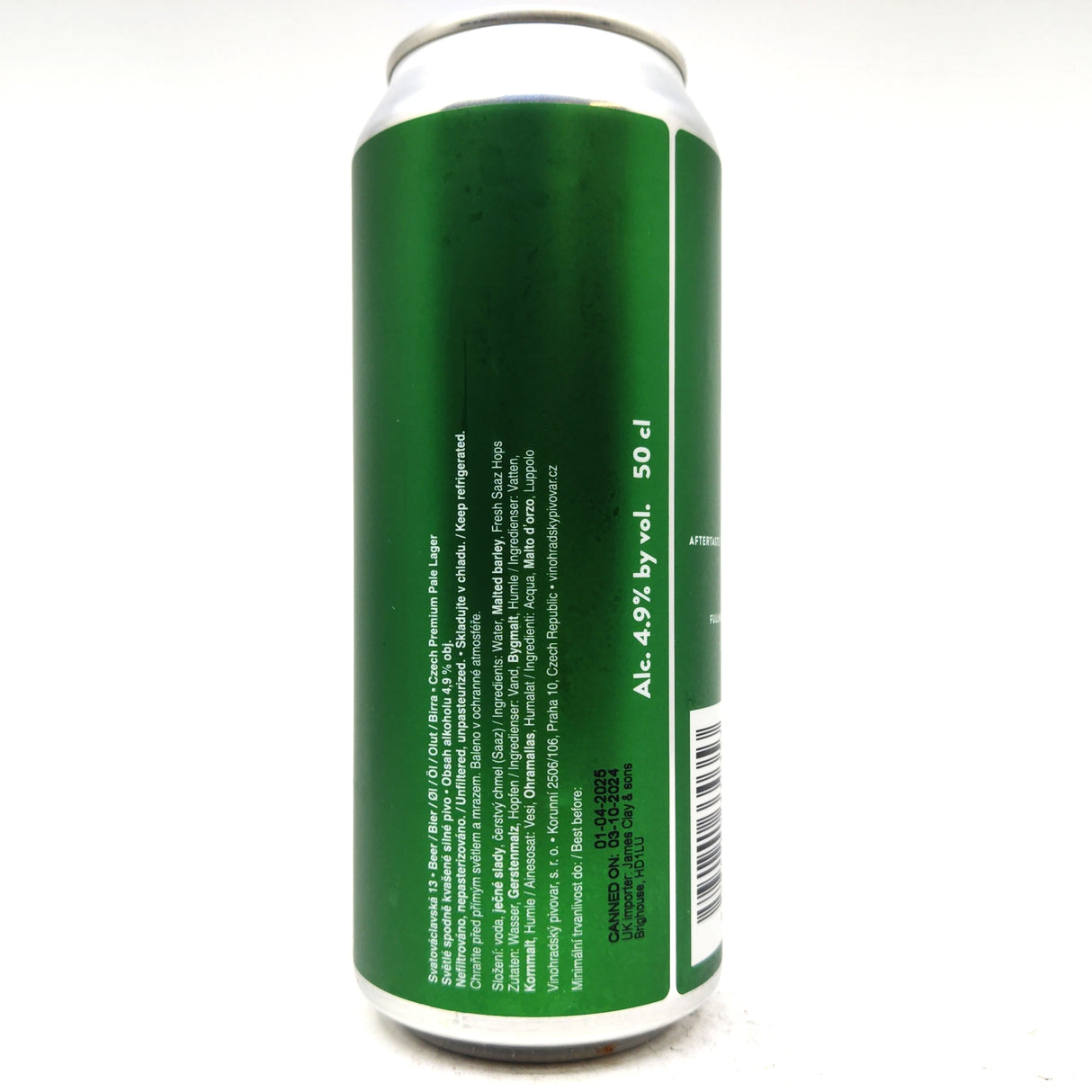 Vinohradsky Pivovar Svatovaclavska Fresh Hop Lager 4.9% (500ml can)-Hop Burns & Black