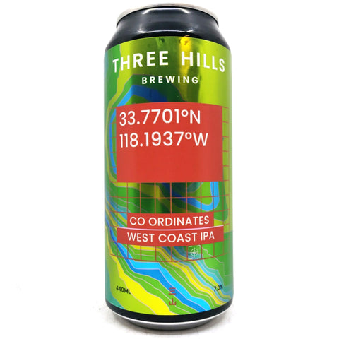 Three Hills Coordinates West Coast IPA 7% (440ml can)-Hop Burns & Black