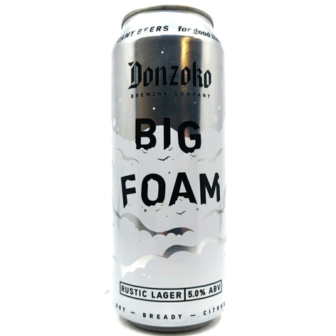 Donzoko Big Foam Lager 5% (500ml can)-Hop Burns & Black