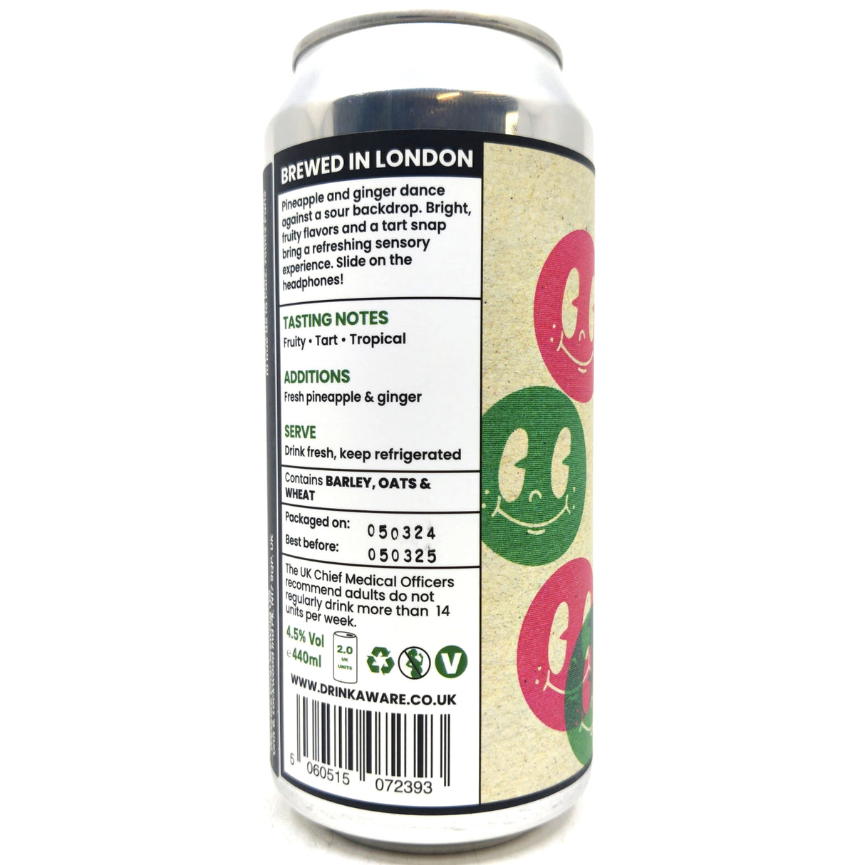 Pressure Drop Silent Disco Pineapple & Ginger Sour 4.5% (440ml can)-Hop Burns & Black