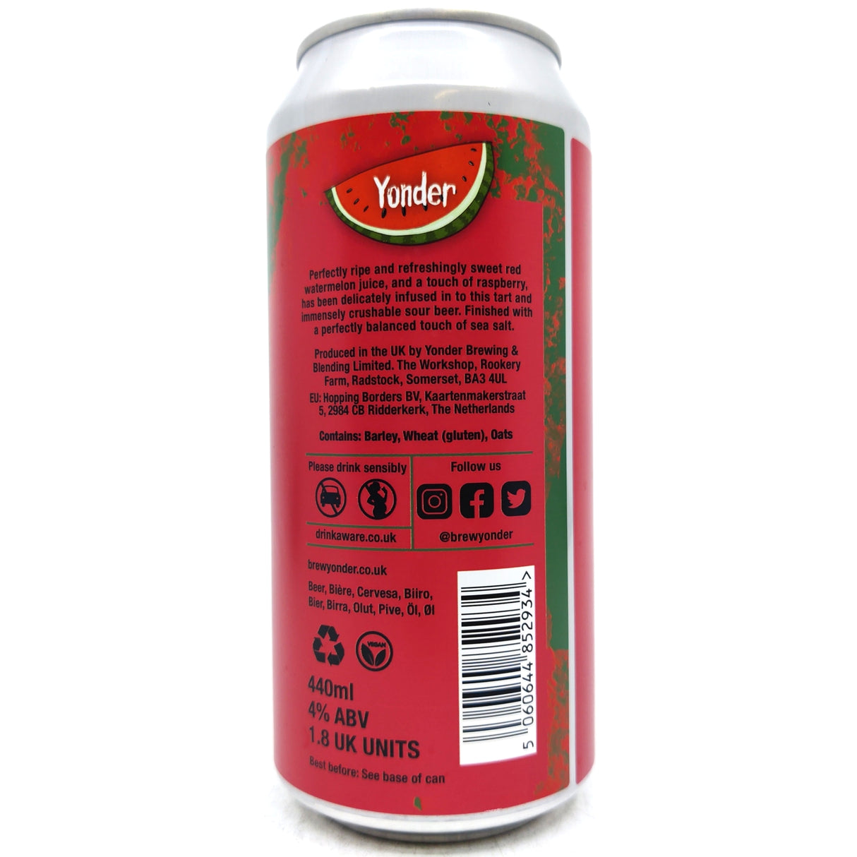 Yonder Watermelon Crush Sour 4% (440ml can)-Hop Burns & Black