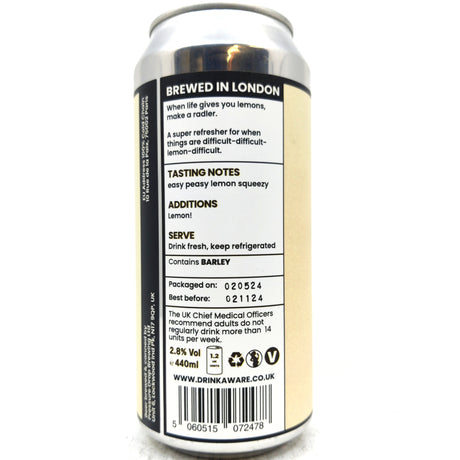 Pressure Drop Lemon Difficult Radler 2.8% (440ml can)-Hop Burns & Black