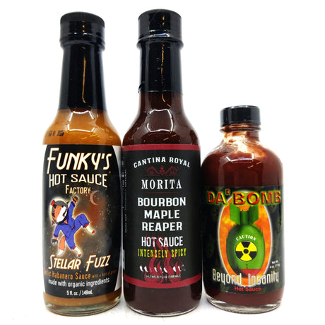 Hot Ones Hot Sauce Season 23 Da Bomb Beyond Insanity Pack (3 sauces)-Hop Burns & Black