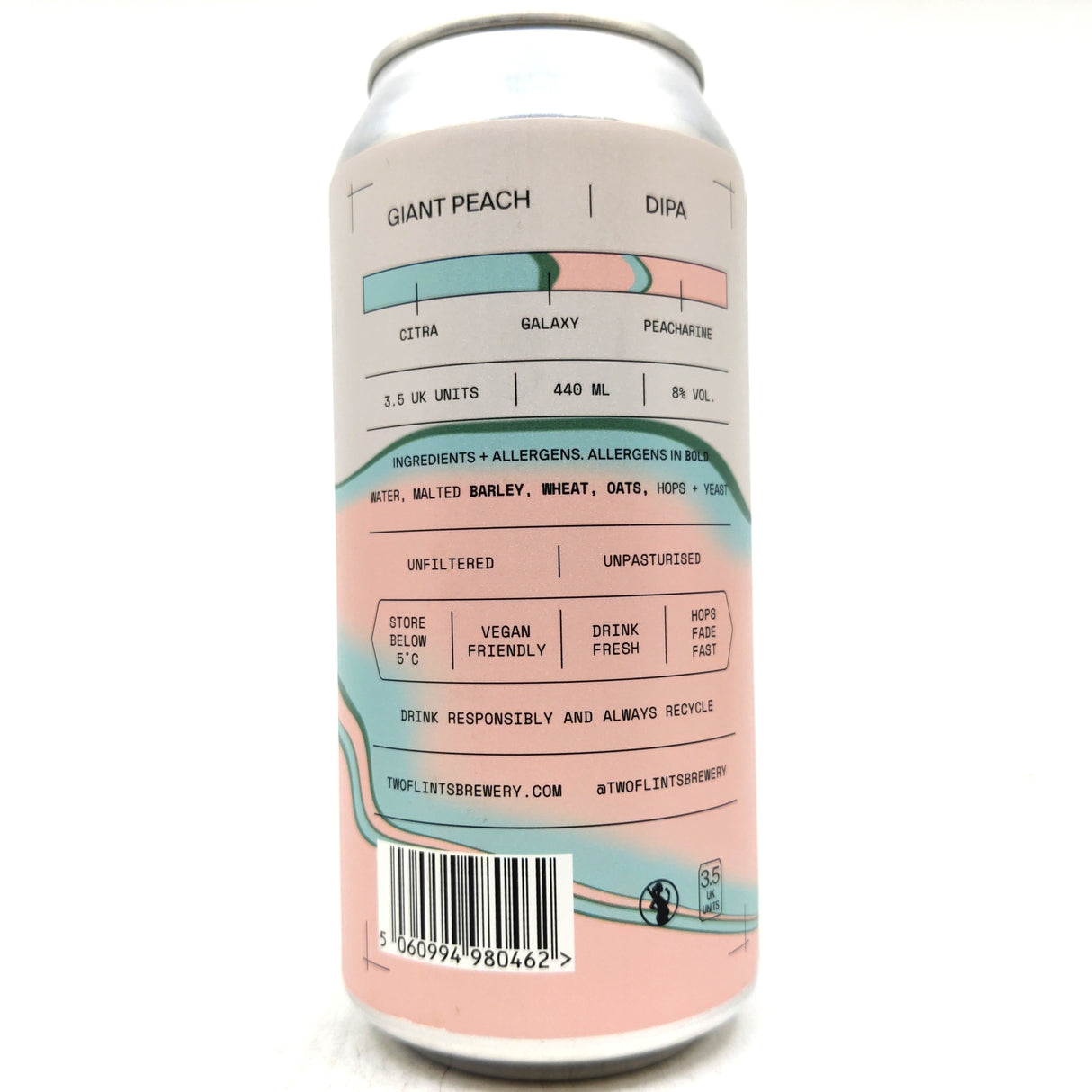Two Flints Giant Peach Double IPA 8% (440ml can)-Hop Burns & Black