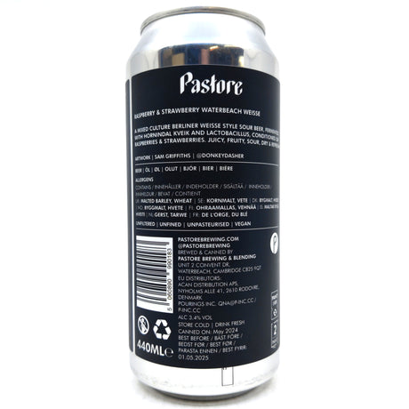 Pastore Raspberry & Strawberry Waterbeach Weisse 3.8% (440ml can)-Hop Burns & Black