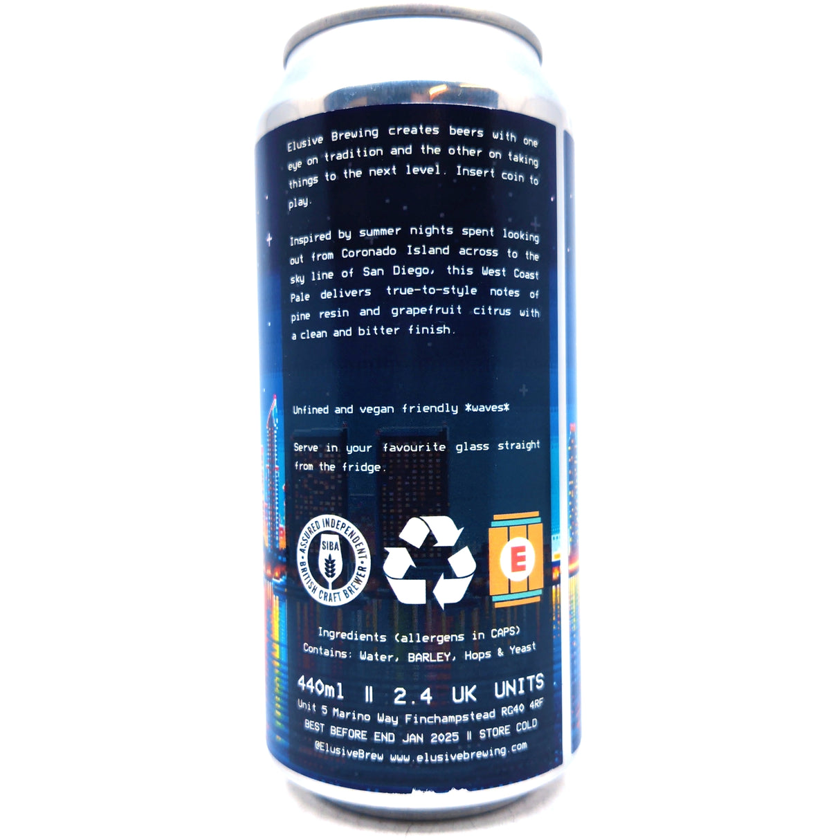 Elusive Brewing Silver Strand West Coast Pale Ale 5.2% (440ml can)-Hop Burns & Black