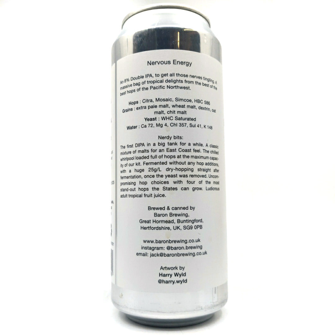 Baron Brewing Nervous Energy Double IPA 8% (500ml can)-Hop Burns & Black
