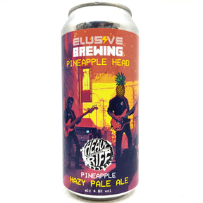 Elusive Brewing x Heavy Riff Pineapple Head Hazy Pale Ale 4.8% (440ml can)-Hop Burns & Black