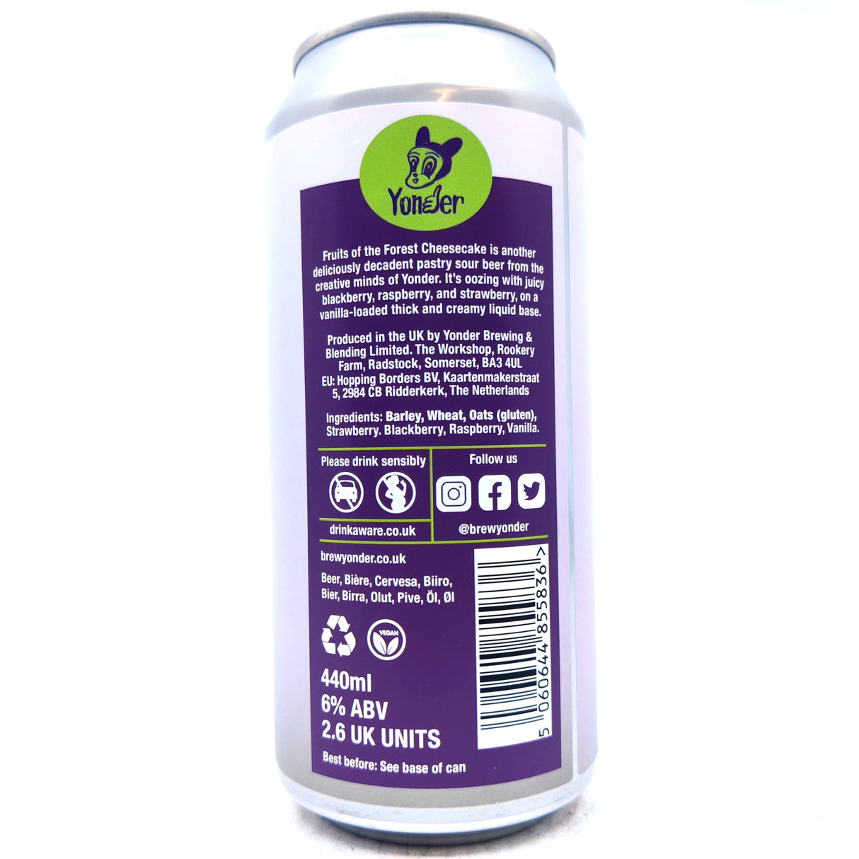 Yonder Fruits of the Forest Cheesecake Pastry Sour 6% (440ml can)-Hop Burns & Black