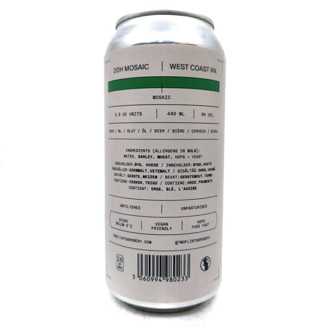 Two Flints DDH Mosaic West Coast IPA 6% (440ml can)-Hop Burns & Black