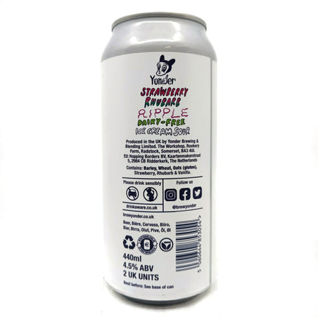 Yonder Strawberry Rhubarb Ripple Oat Cream Sour 4.5% (440ml can)-Hop Burns & Black