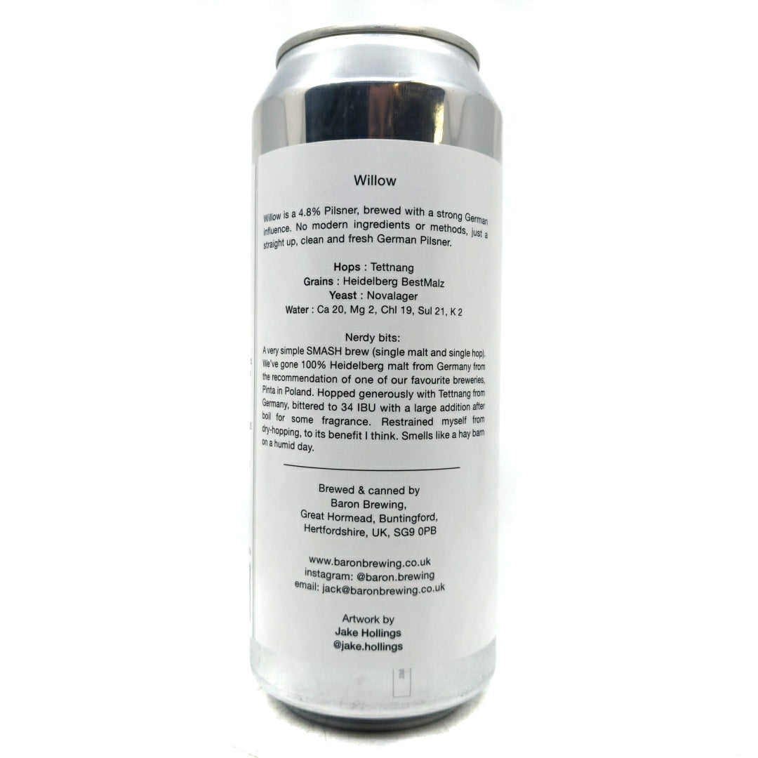 Baron Brewing Willow Pilsner 5.2% (500ml can)-Hop Burns & Black