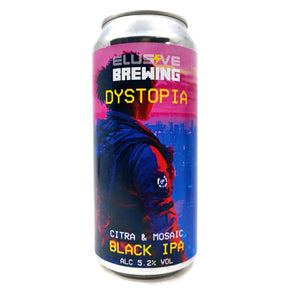 Elusive Brewing Dystopia Black IPA 5.2% (440ml can)-Hop Burns & Black
