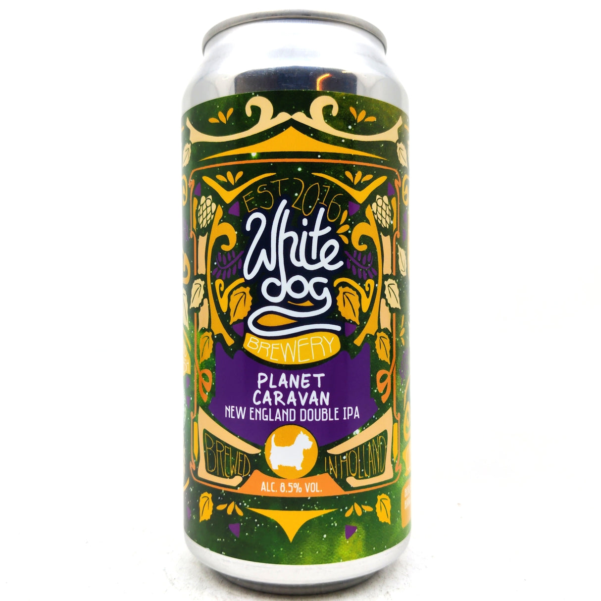 White Dog Planet Caravan Double IPA 8.5% (440ml can)-Hop Burns & Black