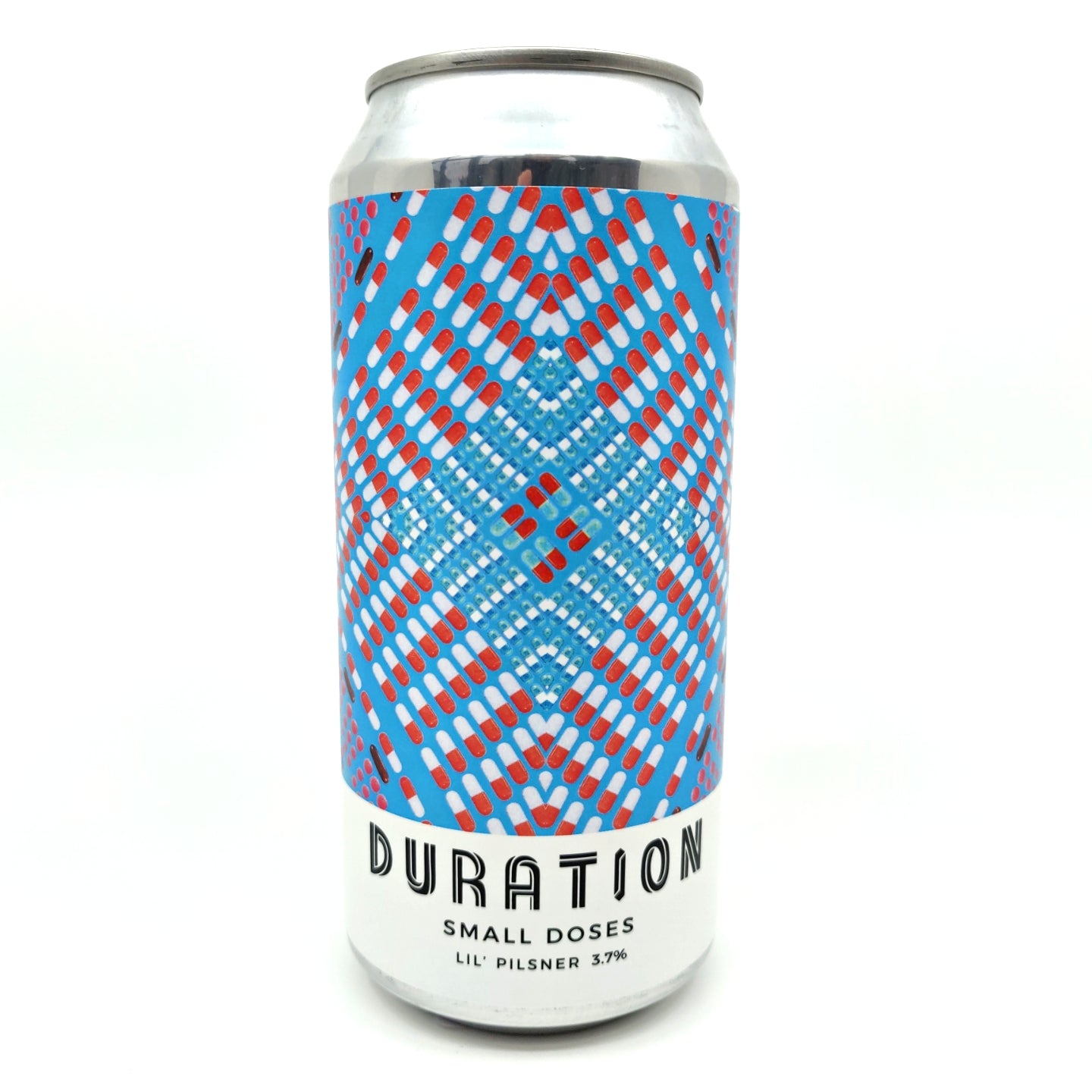 Duration Small Doses Lil’ Pilsner 3.7% (440ml can)-Hop Burns & Black