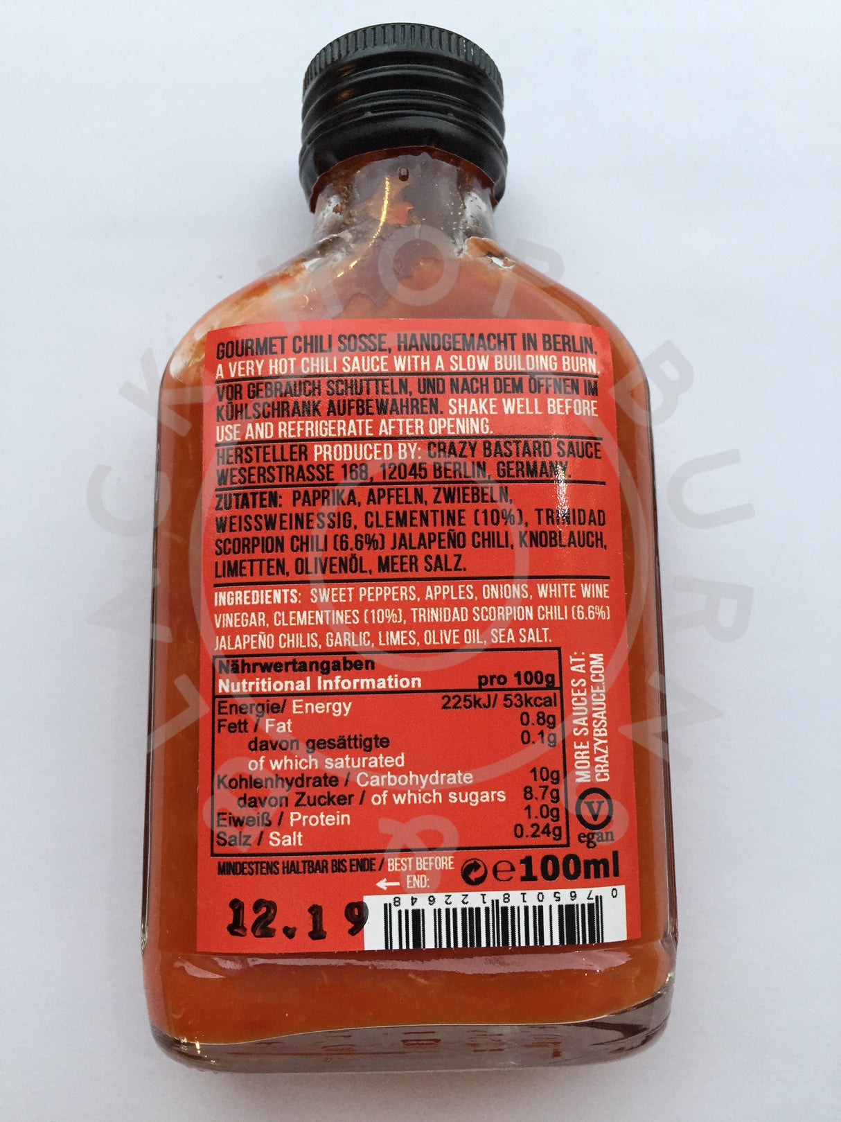 Crazy Bastard Sauce Trinidad Scorpion & Clementine Hot Sauce (100ml)-Hop Burns & Black