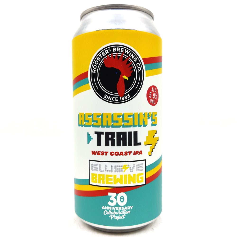 Elusive Brewing x Rooster's Assassin's Trail West Coast IPA 5.8% (440ml can)-Hop Burns & Black
