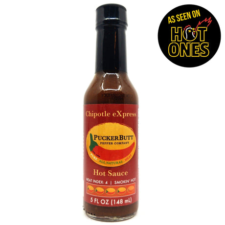 PuckerButt Chipotle Express Hot Sauce (148ml)-Hop Burns & Black
